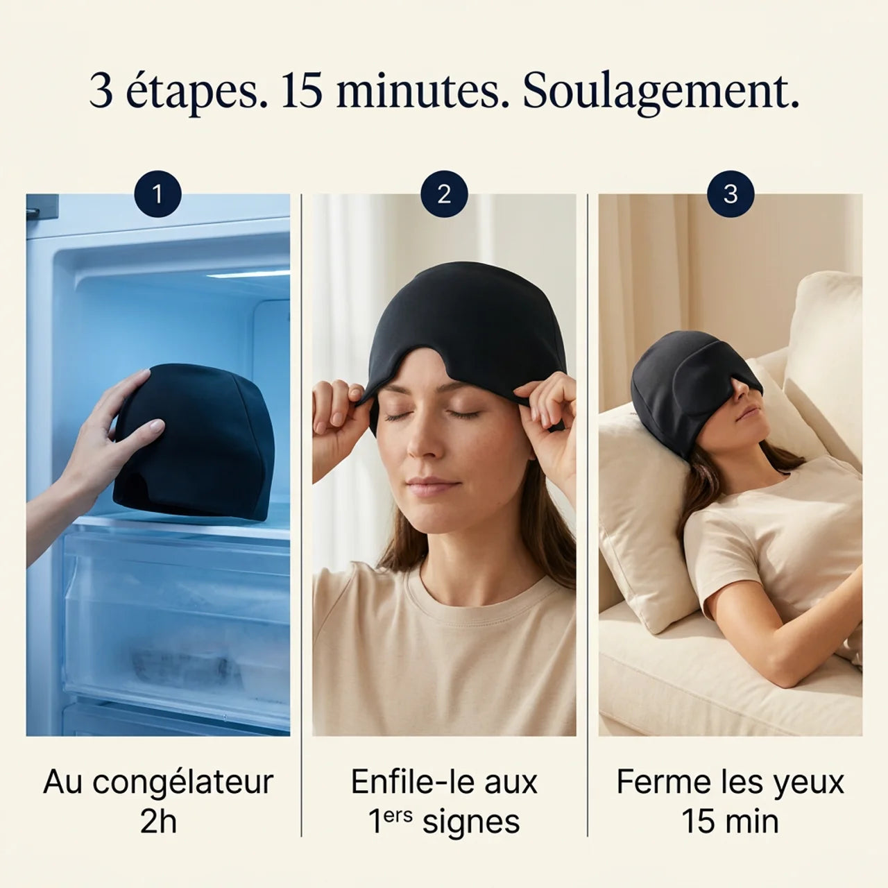 The Cool Hug — Le bonnet anti-migraine qui te soulage en 15 minutes, sans médicament.